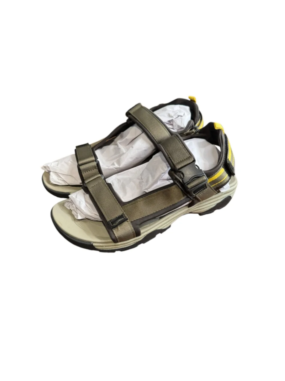 Men's Bass Trek Sandals Size 10 Olive and Yellow